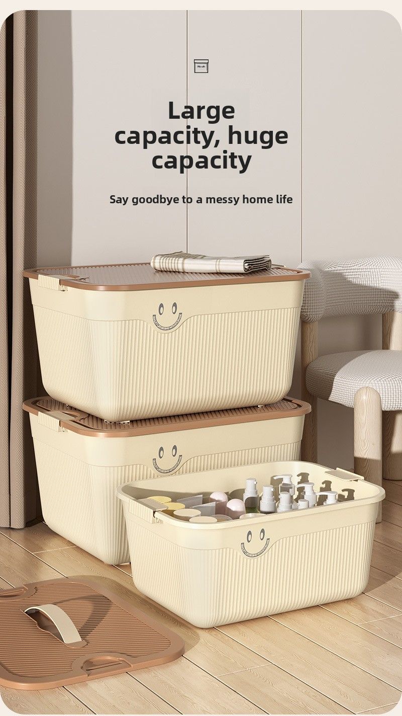 Desktop Snacks Miscellaneous Fruit Basket With Handle And Lid Plastic Home Clothing Storage Organizer Box_voghion.com