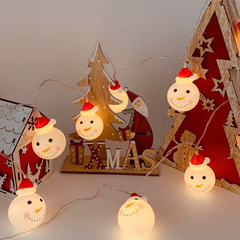 Cordão de Luzes LED Papai Noel e Boneco de Neve - Luzes Decorativas de 2M/3M, operadas por bateria/USB, com opções de branco quente e multicoloridas (10/20 LEDs, PVC, com certificação CE)_voghion.com