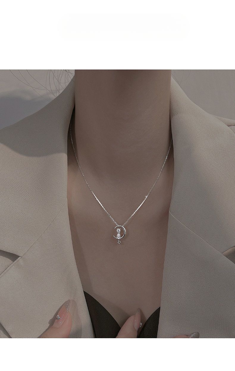 Moon Cat Necklace Women, Ins Style, Simple Luxurious, Niche Design, Collarbone Cute, Gift For Friends And Besties_voghion.com