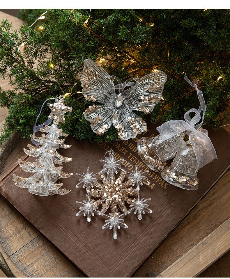 Paillettes decorative in acrilico trasparente fiocco di neve pendente albero di Natale scena decorazione oggetti di scena_voghion.com