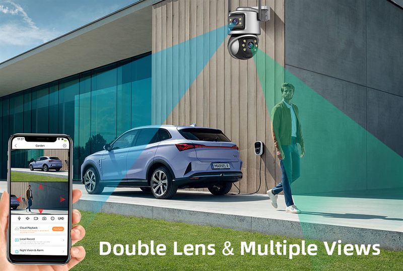 „Icsee“ žiūronai, 8 MP, dvigubo objektyvo, HD kamera namams, belaidis pistoletas, rutulinė jungtis, integruotas monitorius, 4 colių įstrižainės ekranas._voghion.com