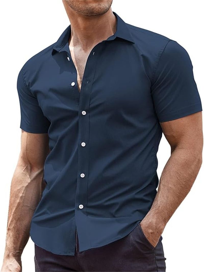 Herrenbekleidung Hemd Kurzarm Casual Button Down Strandhemd_voghion.com
