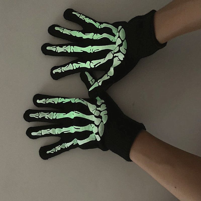 Winter Halloween Skull Claw Pattern Luminous Knitted Touch Screen Gloves Night Glow Performance Props Gloves_voghion.com