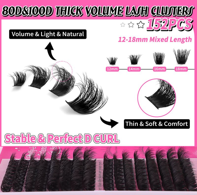 152 kępki sztucznych rzęs topliwych na gorąco, pojedyncze kępki, 80P, 100P, gęste, naturalne, segmentowane, z zestawem klejów_voghion.com