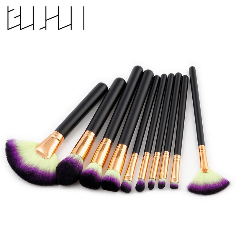 10 pcs makeup brushes makeup tools set large fan brush wooden handle (7 colors in total GUJHUI_voghion.com