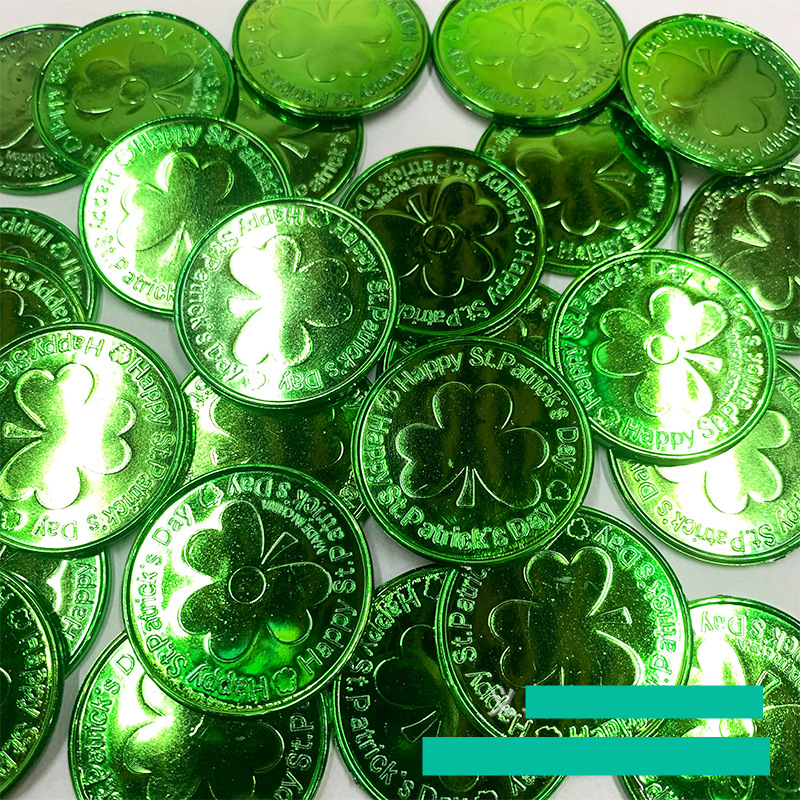 5/150pcs St. Patrick's Day Irish shamrock plastic gold coin game raffle chips toy coin props decoration_voghion.com
