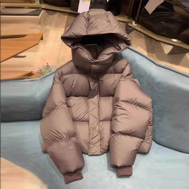 Women's Clothing Flat Coat Jacket Small Size Super Good Looking Thin Short Hooded Coffee Color Thick Cotton Coat Female_voghion.com