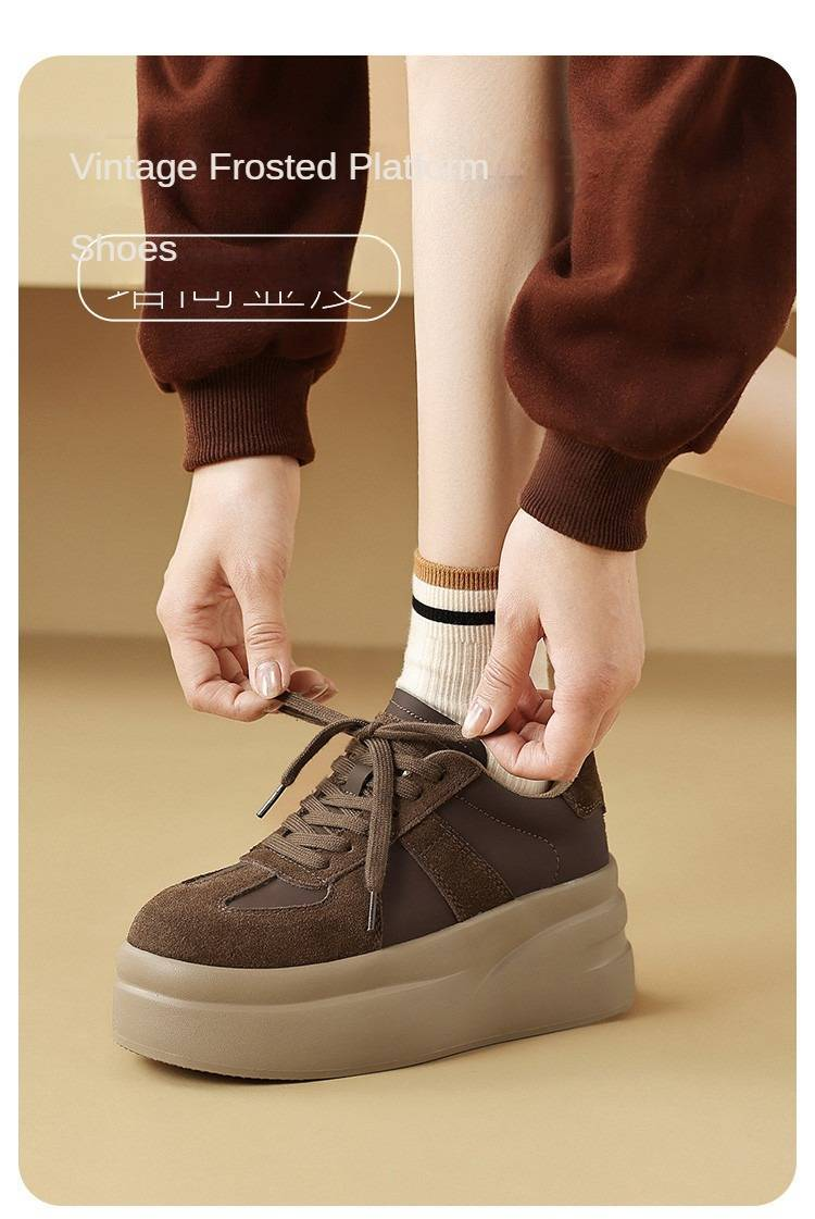 cameido【Aumento istantaneo dell'altezza】Scarpe casual da donna con suola spessa per figure minute nell'autunno 2024, mocassini con plateau in nabuk retrò_voghion.com