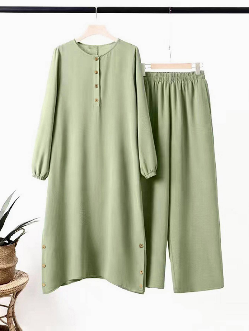 Ensemble Abaya élégant pour femme musulmane, ensemble assorti, haut long et pantalon large, tenues de Ramadan, survêtements urbains_voghion.com