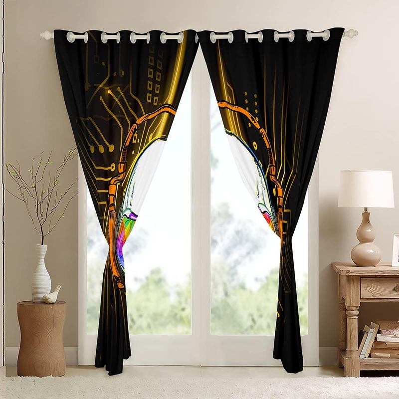 Skull Window Curtains Boys Headphone Skeleton Window Drapes Youth Game Living Room Tribal Ghost Curtain Panels Circuit Board Orange Window Treatments_voghion.com