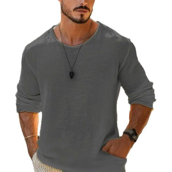 Men's Clothing Casual Solid Color Breathable Long Sleeved T Shirt_voghion.com