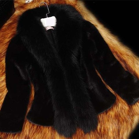 Damenbekleidung Pelzkragen Slim Fit Winter Kunstpelzmantel Kurze Jacke mit Kunstfuchspelzkragen Slim Fit Vintage-Stil (Schwarz/Weiß/Rot) S-4XL_voghion.com
