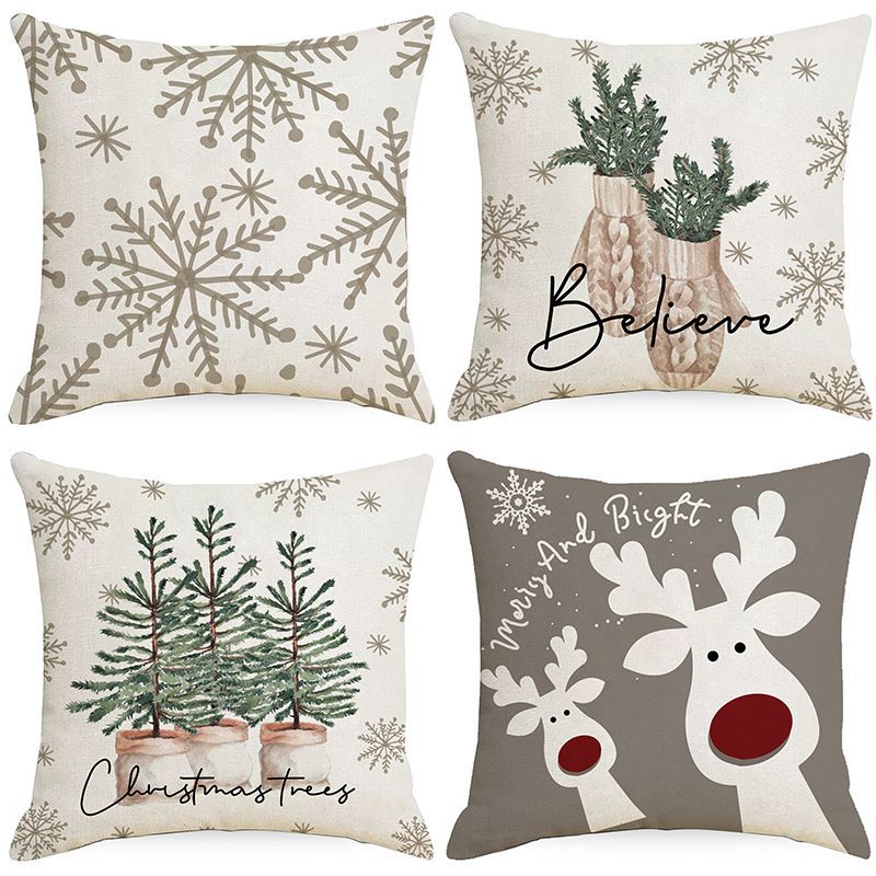 Copricuscino creativo natalizio in lino con pupazzo di neve e alce, decorazione per la casa, copricuscino per divano_voghion.com