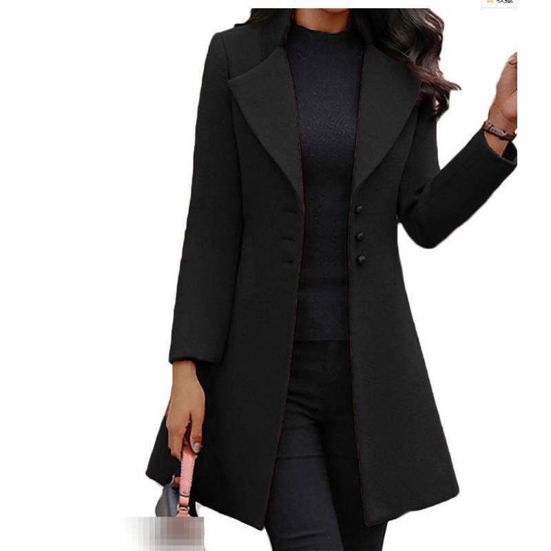 Women's Slim Fit Wool Blend Trench Coat – Elegant Long Sleeve Double-Breasted Overcoat For Fall & Winter_voghion.com