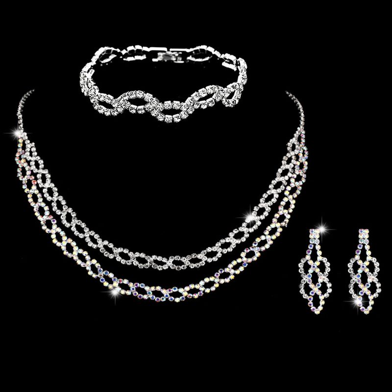 3-Piece Rhinestone Jewelry Set - Necklace, Earrings & Bracelet With Full Diamond Accents, Elegant Women's Accessories_voghion.com