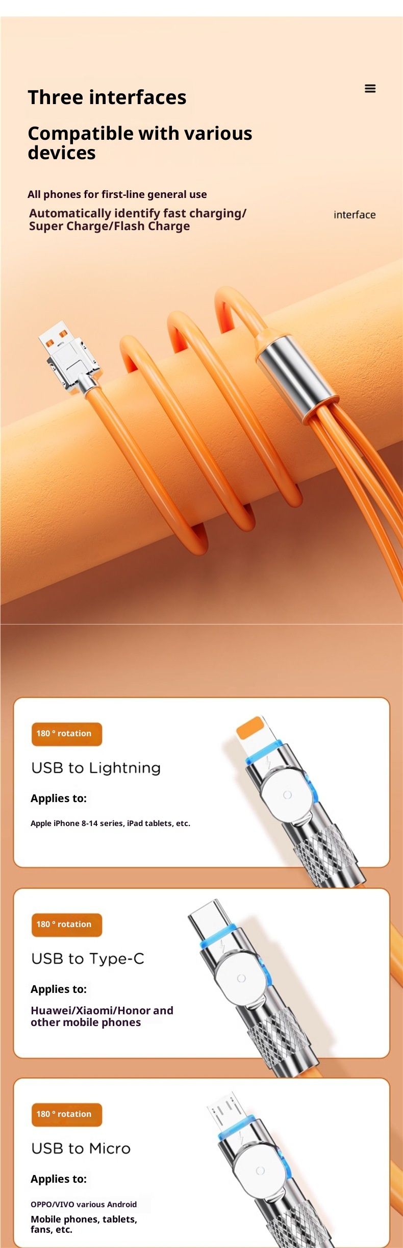 120-W-Ladegerät kompatibel mit Huawei und Xiaomi, 3-in-1-Datenkabel mit Typ-C-Stecker für superschnelles Laden_voghion.com