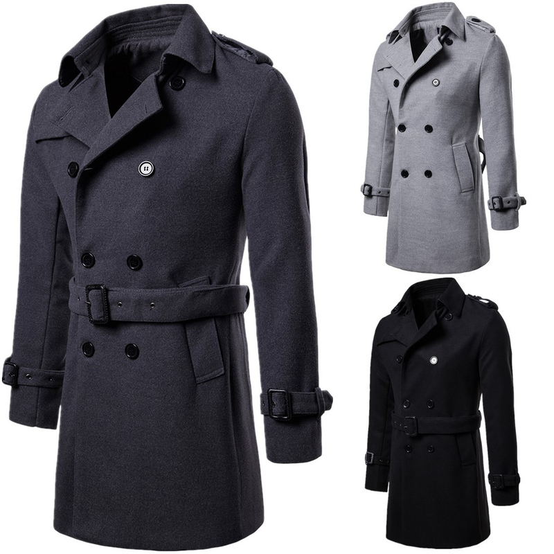 Spring Men's Long Tweed Coat Trench Coat_voghion.com