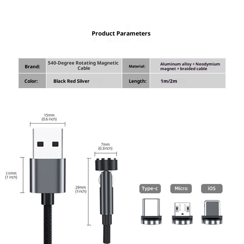 Digitex Magnetic Data Compatible With Huawei Super Fast 540-Degree Multi-Angle Rotating Strong Charging Mobile Phone Cable_voghion.com
