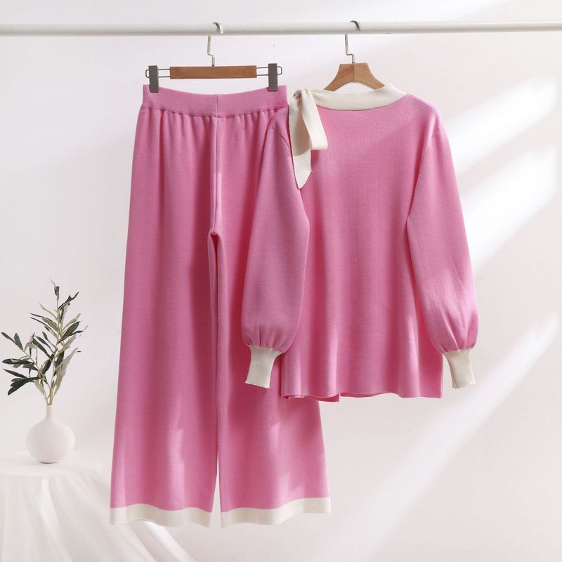 Women's Clothing Large Size Suits Two Piece Suits High End Loose Knit Sweaters Leg Pants_voghion.com