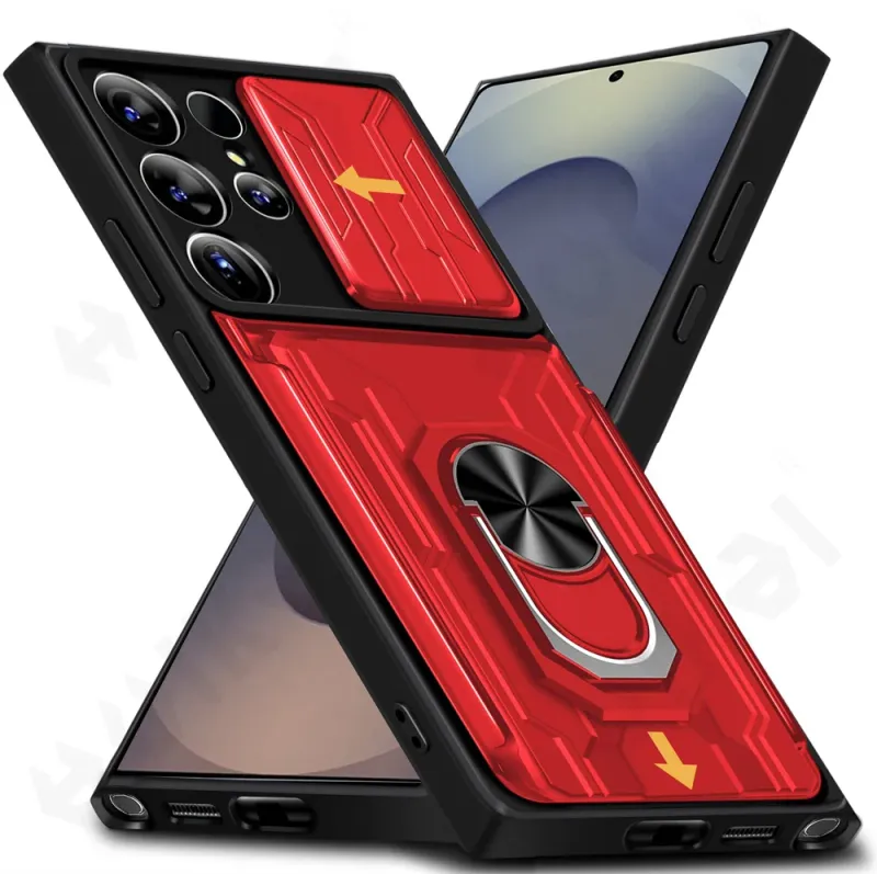 Hülle für Samsung Galaxy S25 Ulltra S25 Plus S25 4G 5G Ständer Magnetischer Slider Kamera Kartenhalter 360° Ringabdeckung_voghion.com