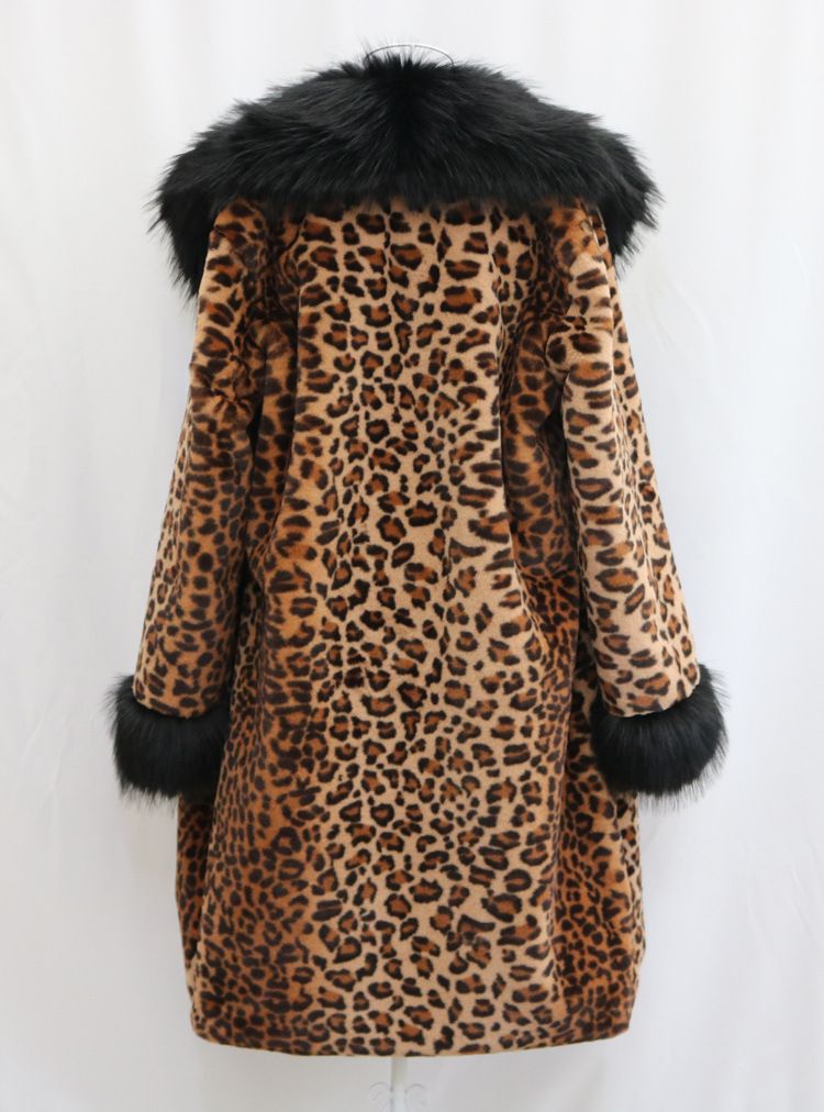 Women's Clothing Leopard Fur Coat Long Mink Coat Fox Fur Large Fur Collar Winter Warm Windbreaker Loose Large Size_voghion.com