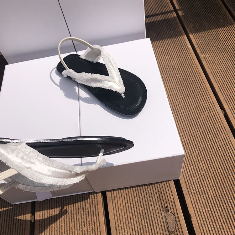 Fårskinnsversion ~ 2023 sommarnya flip-flop sandaler dam platta satin läder sandaler dam skor fiskbenshalvbricka_voghion.com