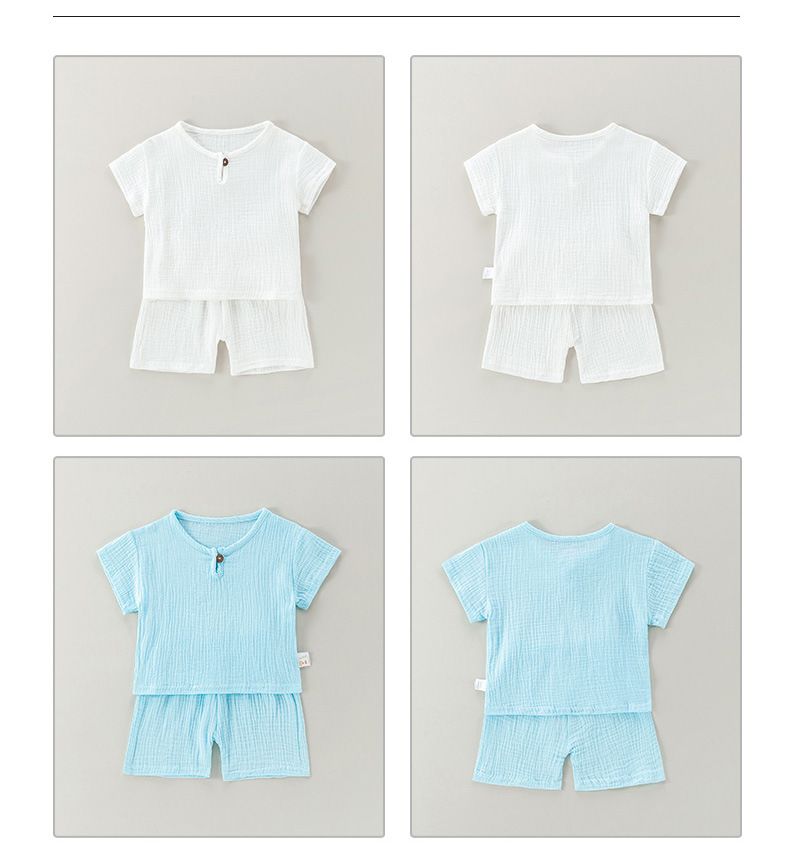 Pijamas finos de algodón puro para madres e hijos, ropa de aire acondicionado, ropa de bebé de manga corta para el hogar, traje informal de algodón_voghion.com
