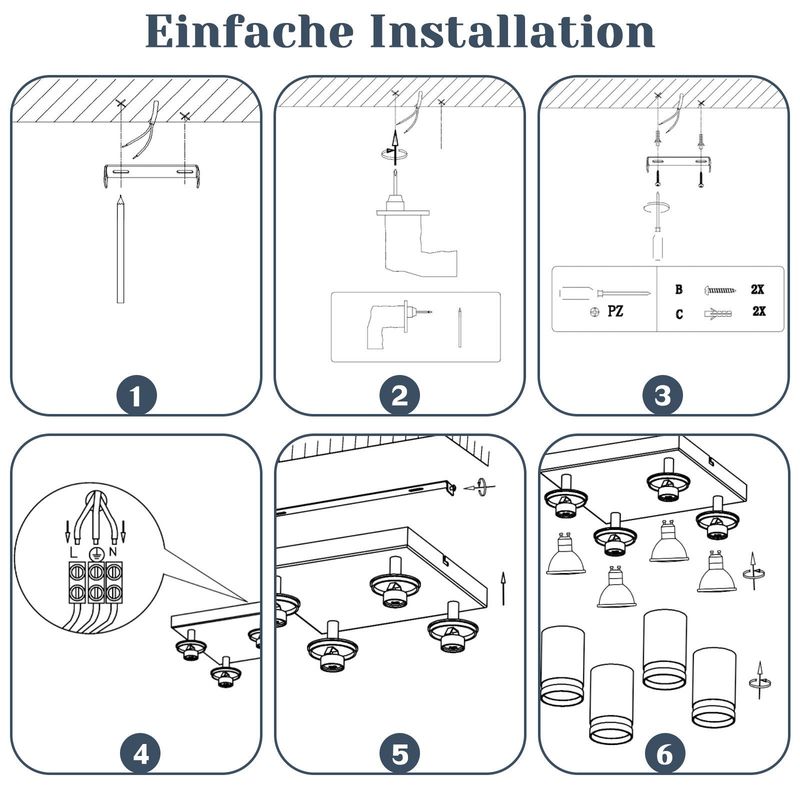 Glitzerlife Deckenlampe LED Weiß Deckenstrahler - GU10 4 Flammig Deckenleuchte Eckig Schwenkbar Innen Metall Deckenspots Für Küche Wohnzimmer Flur Schlafzimmer_voghion.com