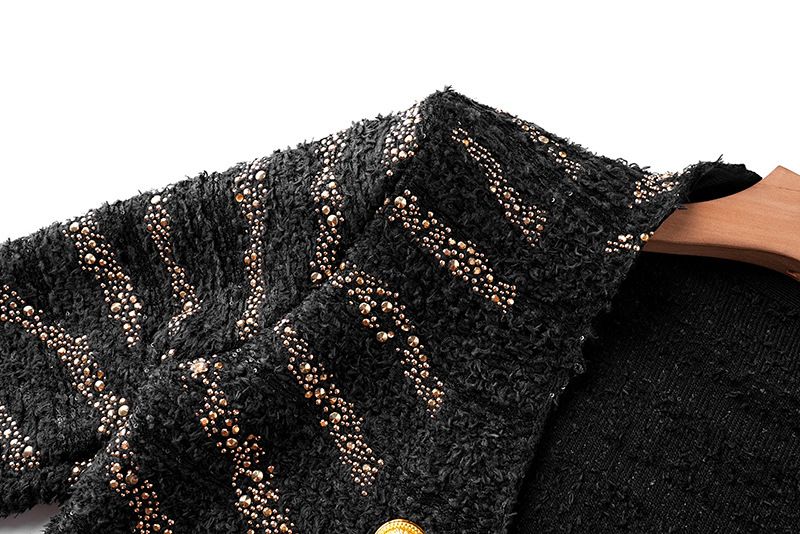 Ropa de mujer Otoño e invierno Moda de lana Chaqueta tipo cárdigan de diamantes calientes Abrigo Chaleco sin mangas Temperamento Falda de cadera Traje_voghion.com