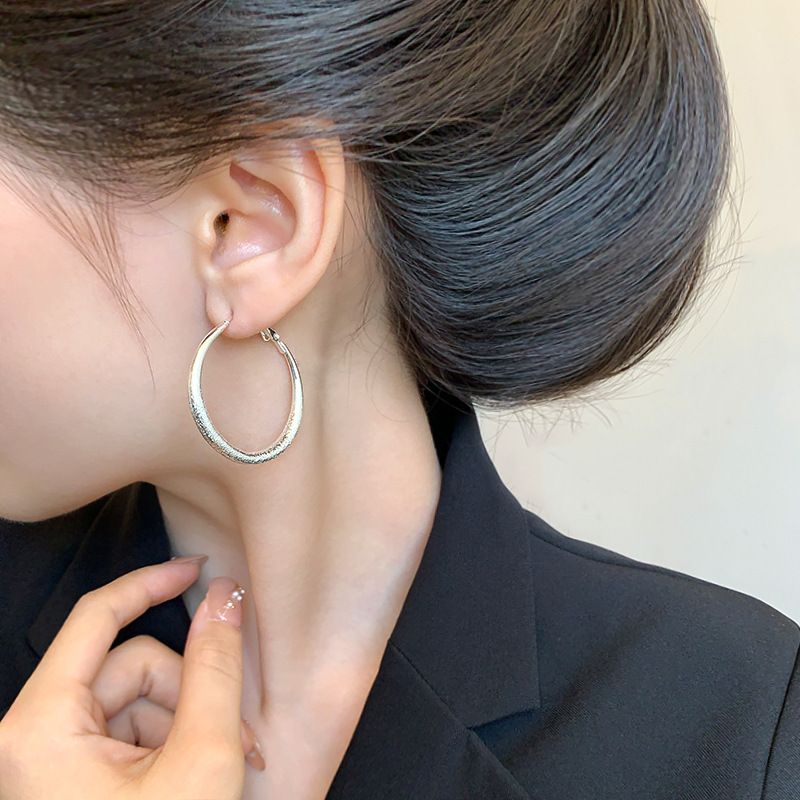 ins Style Simple Silver Needle Versatile Earrings Light Luxury Commuter Metal Circle Earrings Women's High-end Earrings_voghion.com
