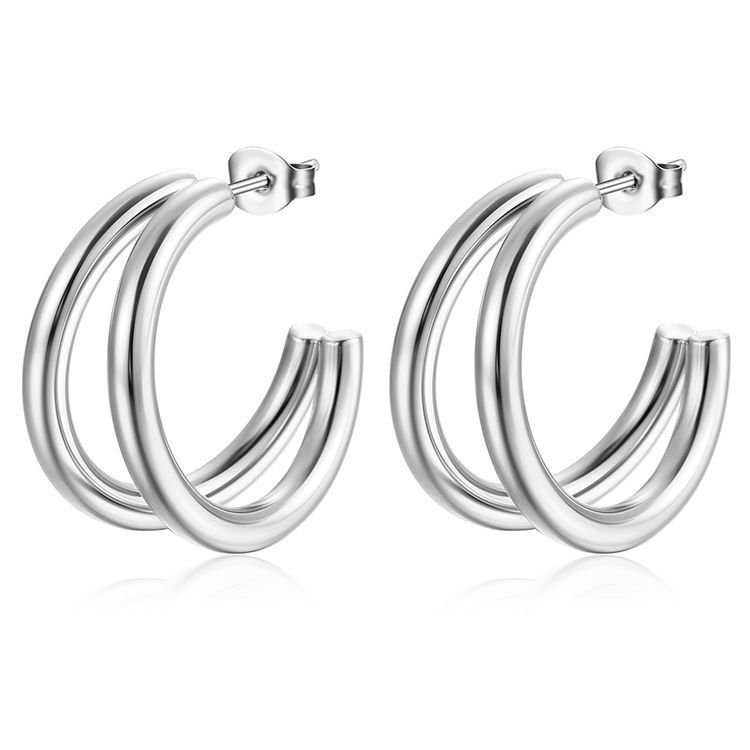 Orecchini a cerchio da donna in acciaio inossidabile, leggeri e minimalisti, in stile europeo e americano, con motivo geometrico, tendenza moda._voghion.com
