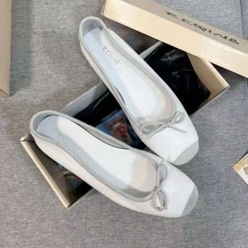 ChunNew~Reqins Ballet Scarpe da ballo singole da donna in vera pelle con fiocco quadrato alla francese e suola piatta_voghion.com