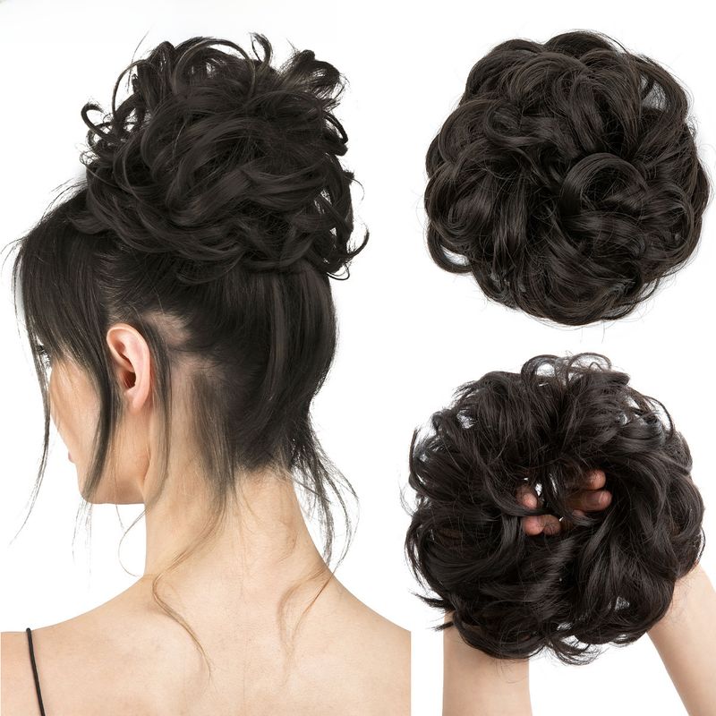wig female flower bud ball head chemical fiber invisible fluffy natural long beard wig hair ring_voghion.com