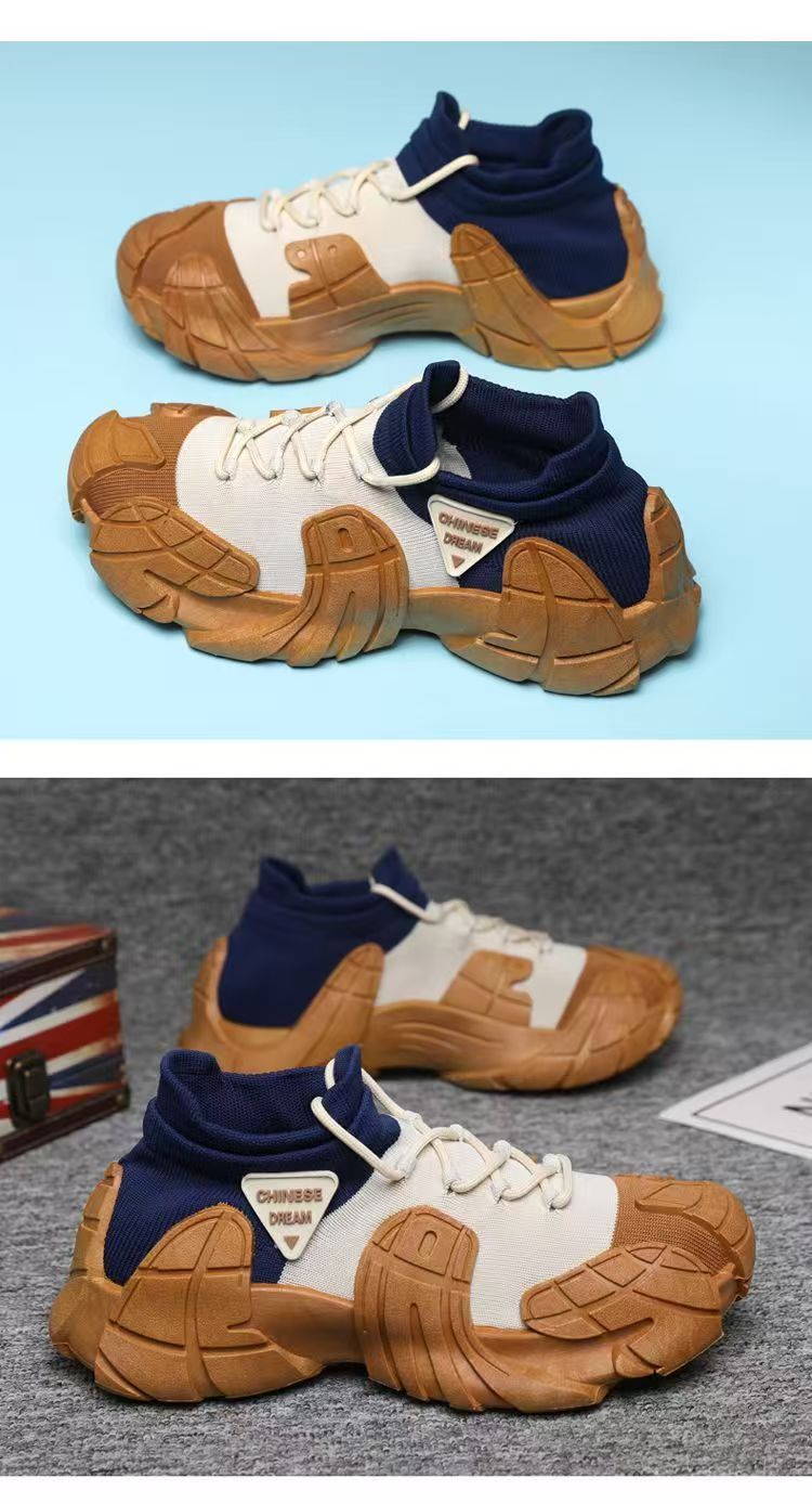 Men's New Thick-Soled Lightweight Sock Mouth Casual Shoes Youth Fashion Color-Block Sneakers_voghion.com