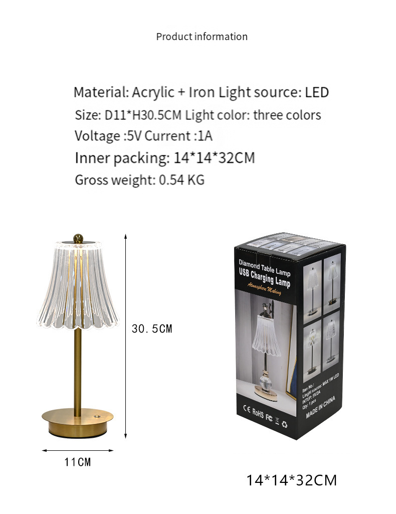 Draadloze tafellampen voor thuis, tafel, eetkamer, gouden oplaadbare lampen, USB-oplaad LED draagbare buiten tafellamp_voghion.com