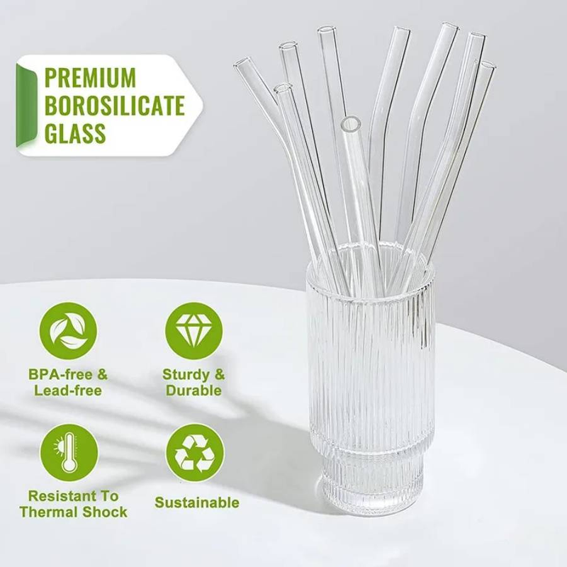 8pcs reusable glass straws transparent high low temperature resistant straight pipe bends milk tea fruit juice coffee beverage straws_voghion.com