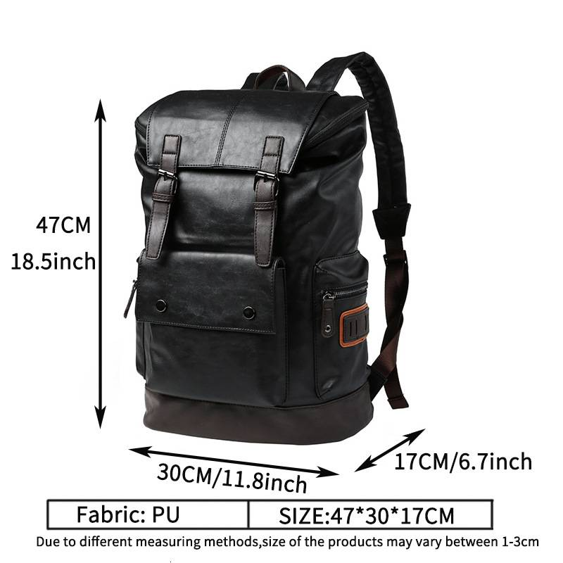 Trendy men's PU leather backpack, simple and large capacity travel backpack, student backpack, computer bag, shoulder bag_voghion.com