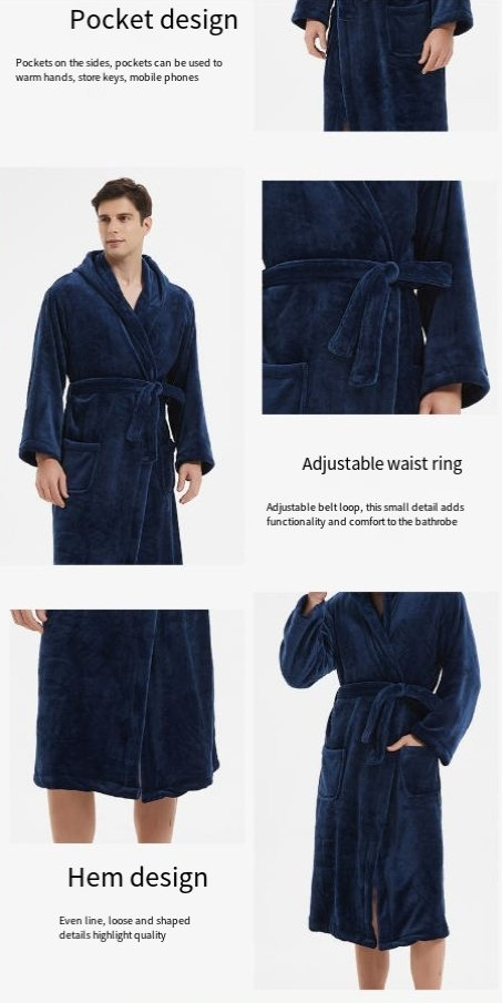 Plus Size Plus Lengte Badjas met Capuchon Dikke Flanellen Badjas Huiskleding_voghion.com
