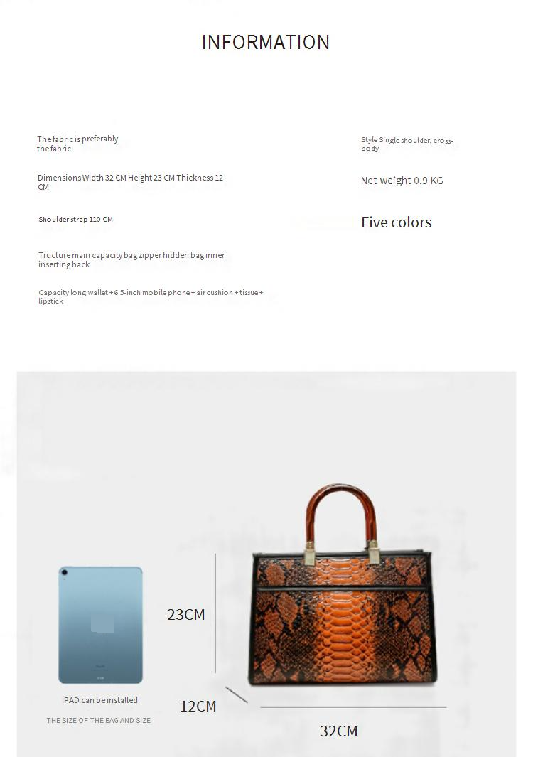 Borsa da donna retrò, tre pezzi, grande capacità, modello serpente, borsa a tracolla obliqua_voghion.com