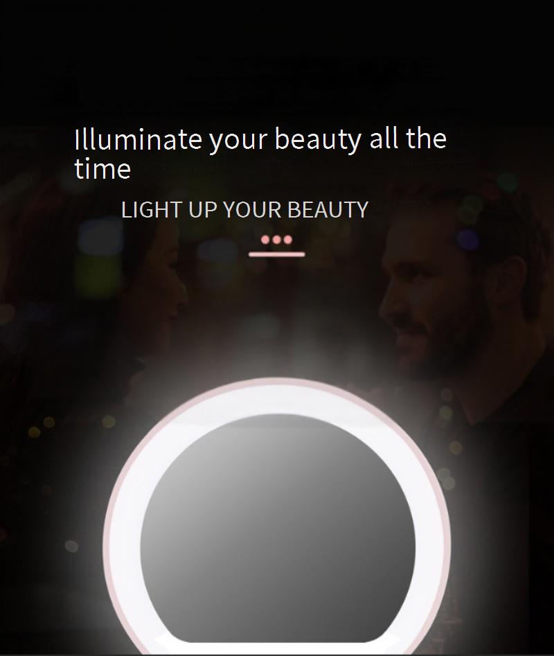 Kit di strumenti per il trucco Specchio per il trucco a LED con ingrandimento 5X, regalo portatile, specchio rotondo per la bellezza, specchio con luce di riempimento e coperchio ribaltabile_voghion.com