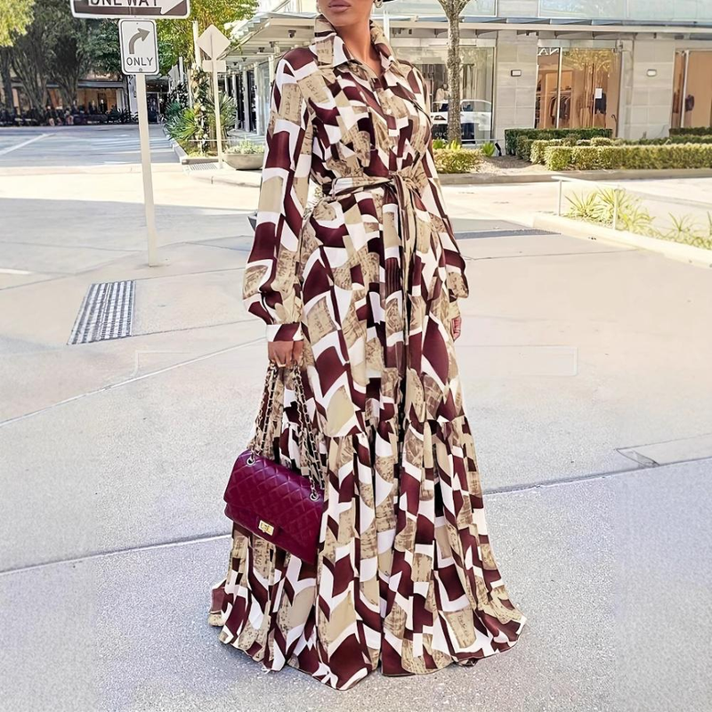 Elegant Long Sleeve Embroidered Lace Maxi Dress With Gold Foil Print - Modest Muslim Abaya For Women (S-XXL)_voghion.com