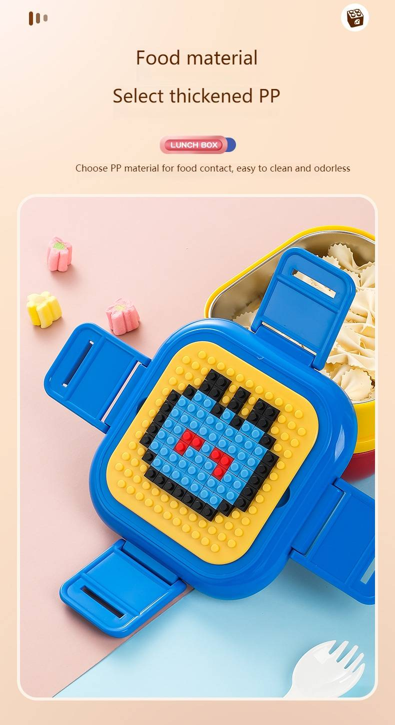 Creative Building Blocks Insulated Lunch Box With Spoon - 304 Stainless Steel, Leak-Proof, Microwave Safe, Bento Box For Kids & Adults_voghion.com