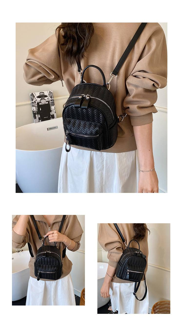 Casual Personalized Backpack With Woven Pattern And Double Zippers, Handbag With Dual Shoulder Straps_voghion.com