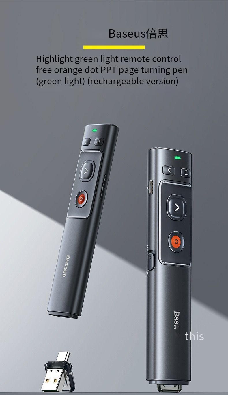 Slimme afstandsbediening Baseus 2 4GHz draadloze presentatorcontroller met rode lichtpen, USB voor Mac, Win 10, 8, 7, XP, projector, PowerPoint, PPT 231007_voghion.com