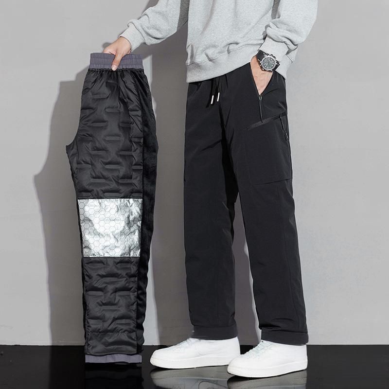 Herrenbekleidung Winter Warme Daunenhose - Winddichte Outdoor-Wanderhose mit Entendaunenfüllung, lässiger Straight-Leg-Stil für Stadt und Berge_voghion.com