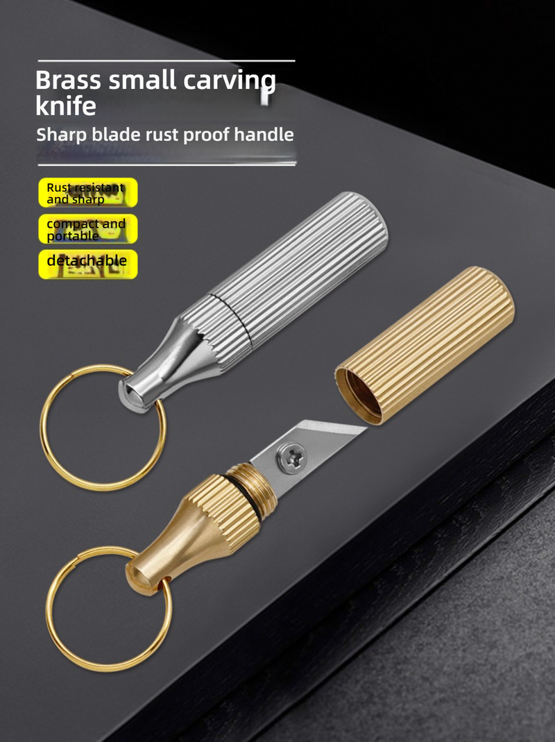 Brass Mini Engraving Knife Keychain - Portable Pocket Carving Tool For Crafts, Packages & Daily Use (Gold & Silver)"_voghion.com