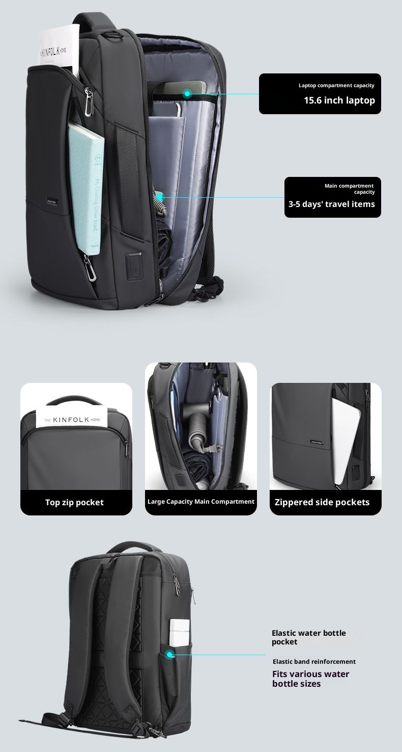 Zaino da lavoro premium, zaino per laptop di grande capacità con spallacci ergonomici, tessuto Oxford resistente all'acqua, design elegante e minimalista_voghion.com