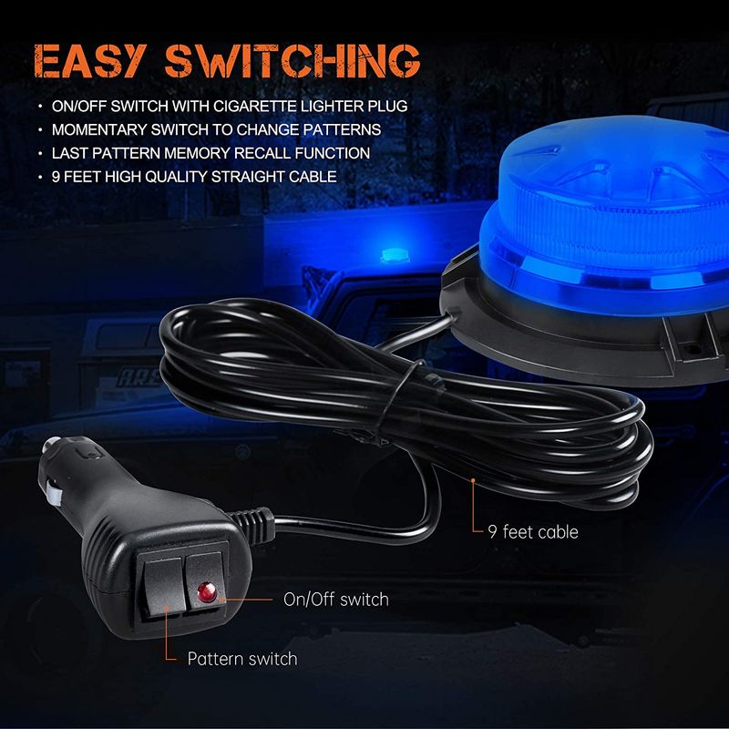 Magnetic Base Strobe Light 24 LEDs Car Roof Flashing Hazard Warning 12V 24V Auto Safety Beacon Lamp Red Blue Yellow_voghion.com