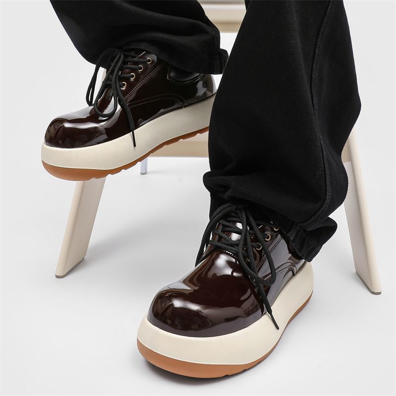Nouvelles chaussures de printemps en cuir pour hommes, bottes Martin montantes rehaussantes pour hommes_voghion.com