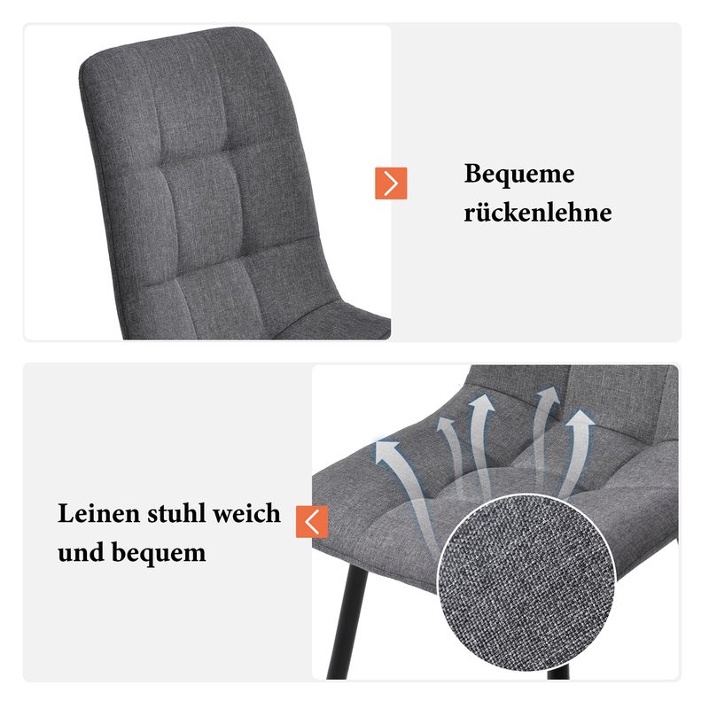 117cm Esstisch Mit 4 Stühlen Set, Rechteckiger Esstisch Moderner Küchentisch Set ,Dunkelgrauer Leinen Esszimmerstuhl,Schwarze Tischbeine_voghion.com